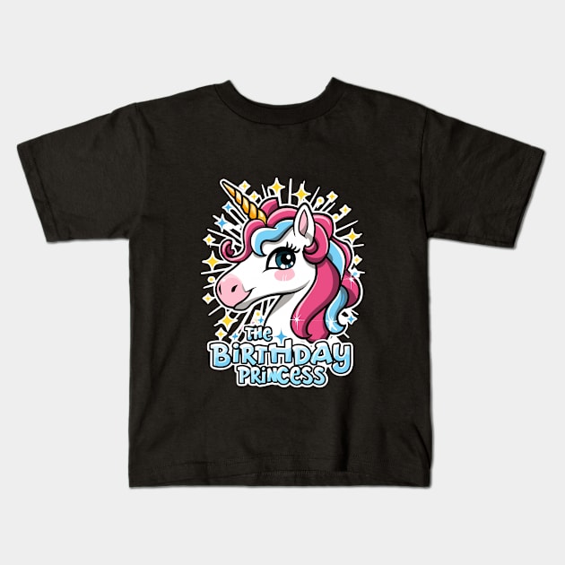 The Birthday Princess with vibrant kawaii Unicorn Kids T-Shirt by XYDstore